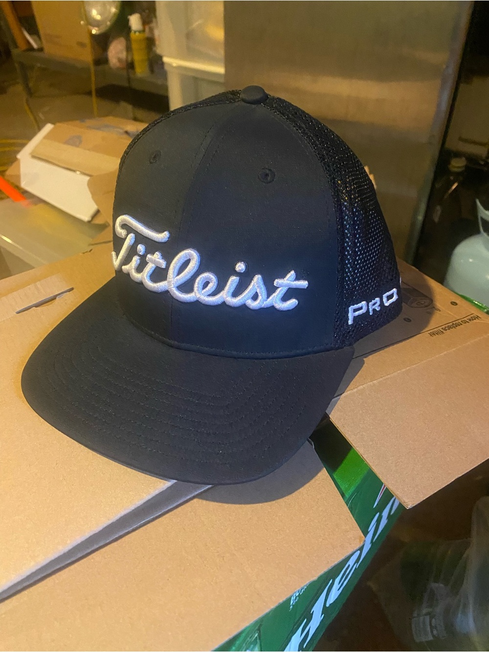 Titleist Black Mesh Pro Golf Hat with White Script Logo